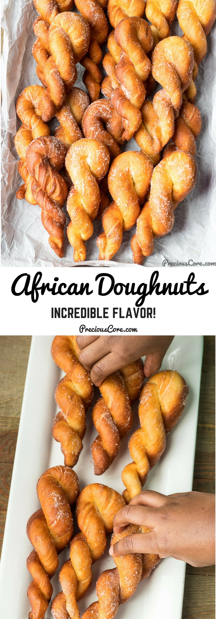 These African doughnuts! They are sweet, slightly crunchy on the outside, fluffy on the inside, butter and incredibly delicious! Enjoy them for breakfast, snack time, parties or potlucks. They are so good! Get the full recipe on Precious Core. #African Doughnuts #Snacks #AfricanFood #SummerRecipes #PreciousCore