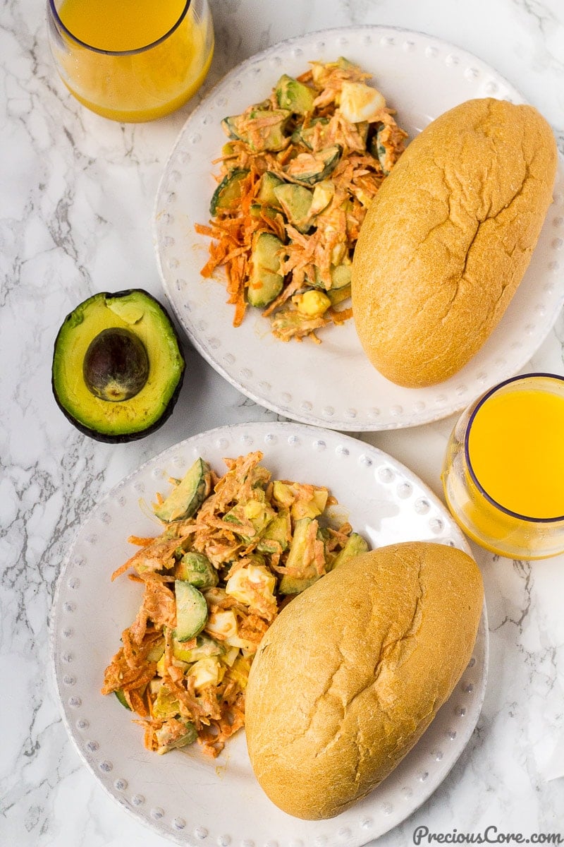 Delicious breakfast salad served with bread