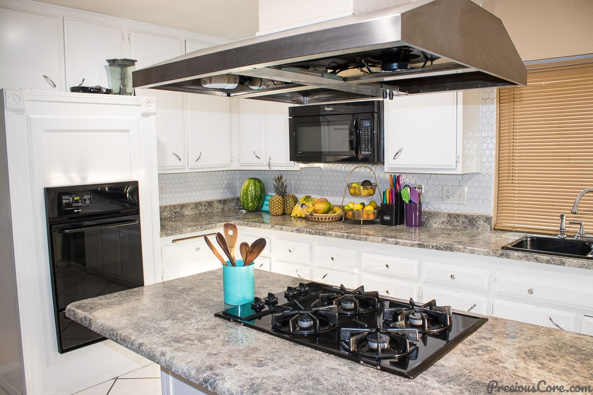 Kitchen with stove top on center island