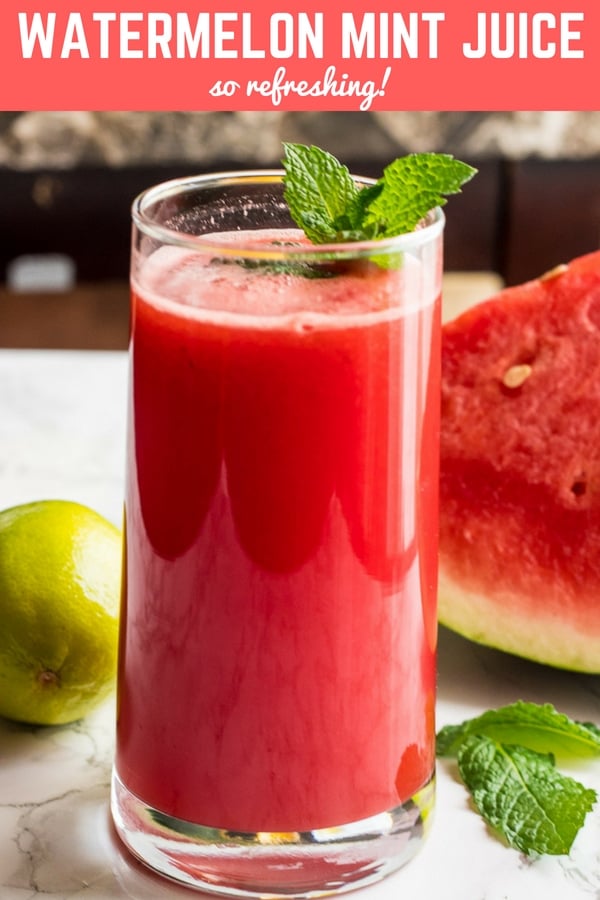 Glass of red Watermelon Mint Juice.