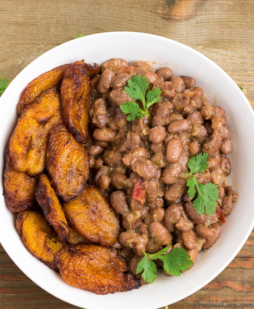 Stewed pinto beans and sweet fried plantains