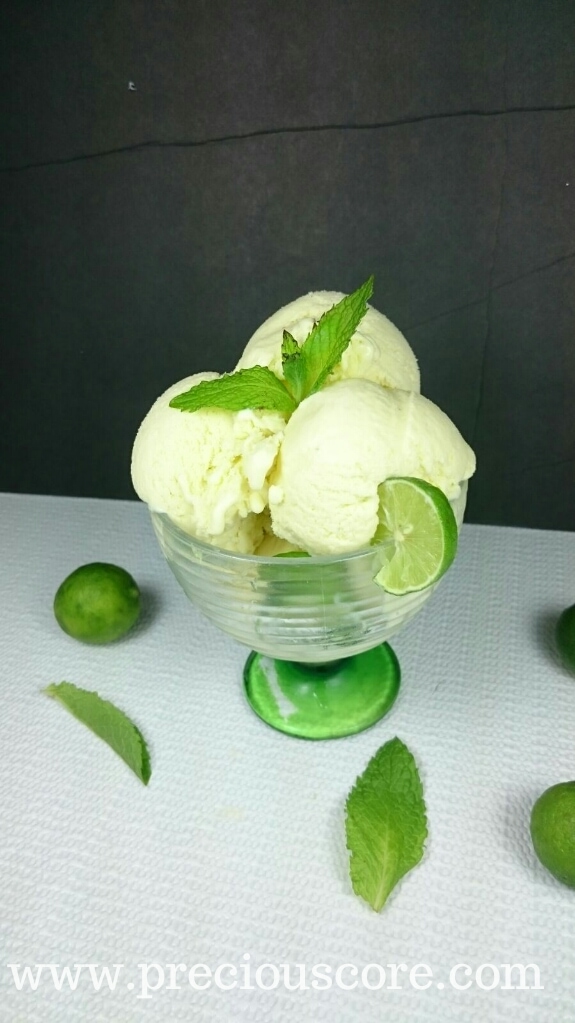 Mint ice cream in a large glass.