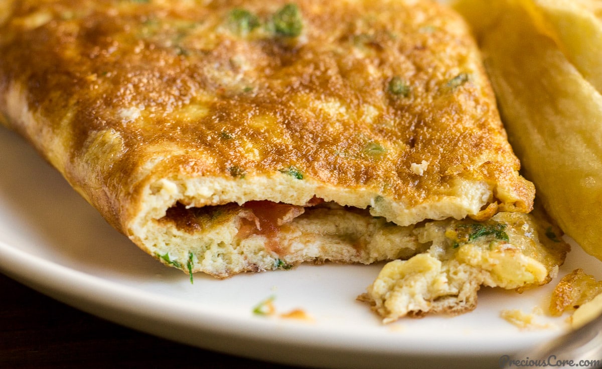 African omelette missing a bite.