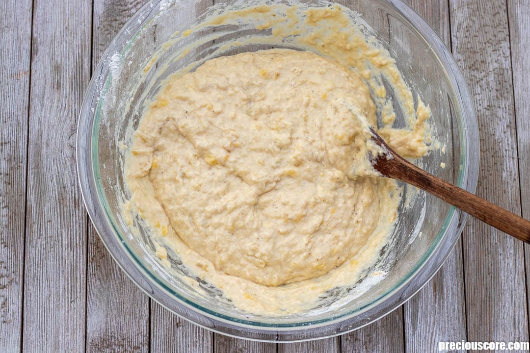 Fritters batter in a mixing bowl.