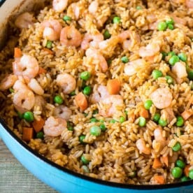 Jollof rice made with shrimp