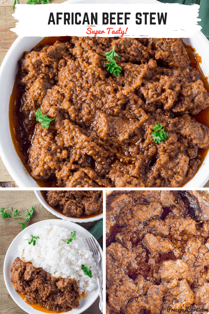 Collage of stew with text \"African Beef Stew Super Tasty!\"