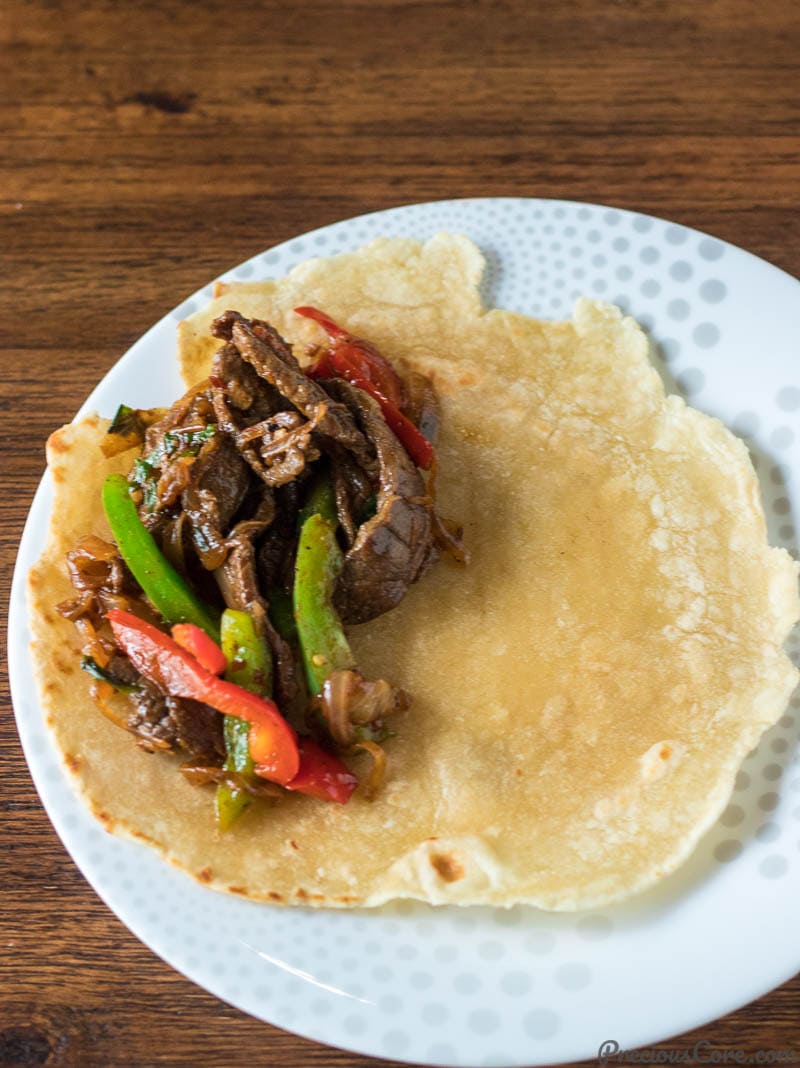 Beef Stir Fry on Flat bread