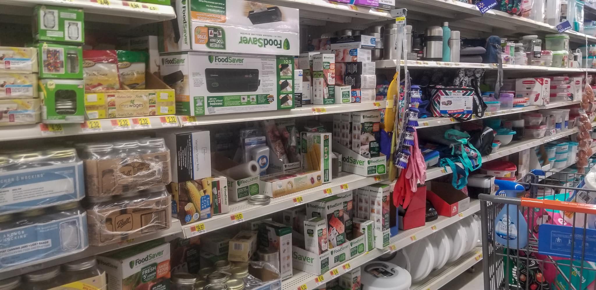 Walmart shelves filled with FoodSaver products.