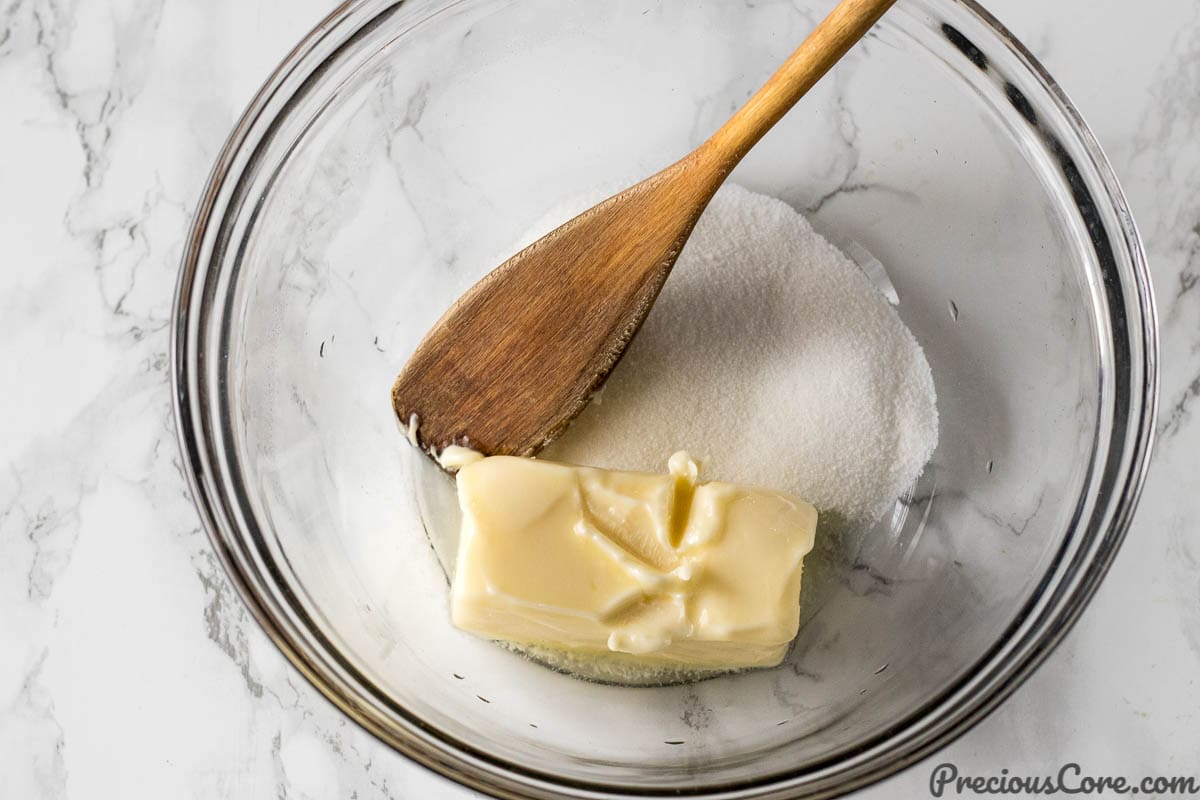 Butter and sugar for Easy Moist Banana Bread Recipe
