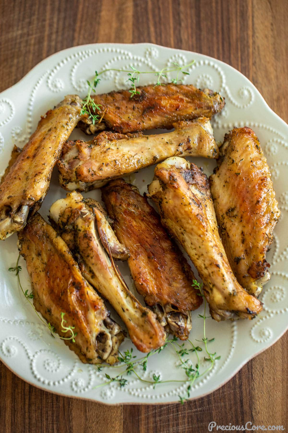 Oven baked turkey wings on a plate