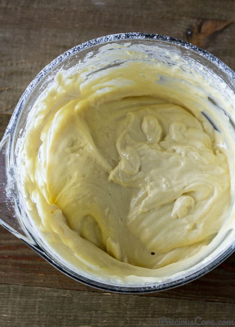 Vanilla Sponge Cake batter in a bowl.