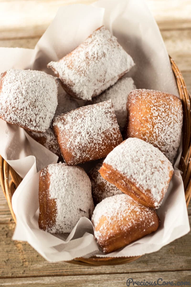 Beignets in a basket.