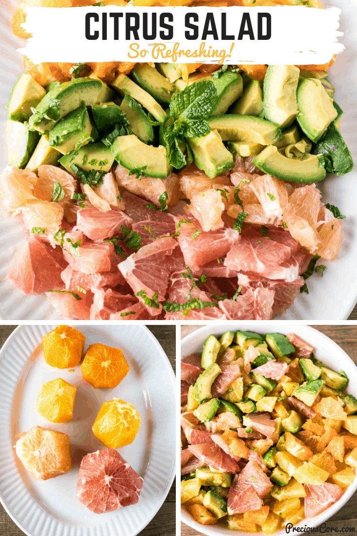 This Citrus Salad with Avocado is a great way to celebrate the wonders of citrus fruits. It is basically a citrus party in the mouth. Serve this when entertaining next and you will be a rock star! #Ad #salads #fruits #entertaining #winterrecipes #PreciousCore 