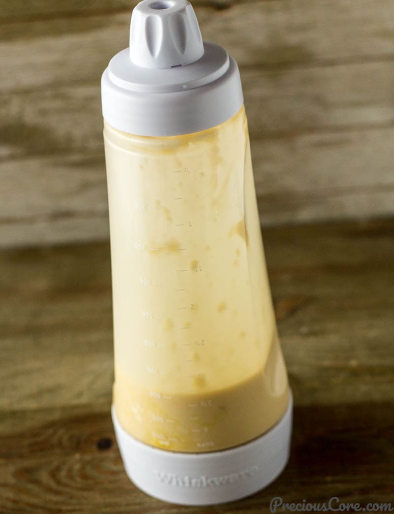 Mixing Pancake Ingredients in a Whiskware Bottle Precious Core