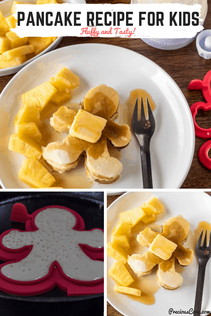 Fluffy, tasty pancakes for kids! My kids can never have enough of these for breakfast. Also, see how we make the fun pancake shapes! #Ad #Pancakes #PancakeRecipeforKids #Breakfast #Brunch #PreciousCore