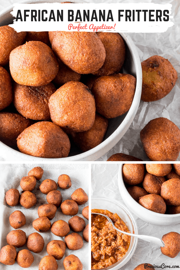 Accra Banana is basically African Banana Fritters - Bananas combined with grated cassava (yucca root) then fried. The result is crunchy-on-the-outside, tender-on-the-inside balls of perfection that are to die for. The perfect appetizer, snack, party food or accompaniment to your tea or coffee. #Appetizer #Snack #AfricanFood #PreciousCore