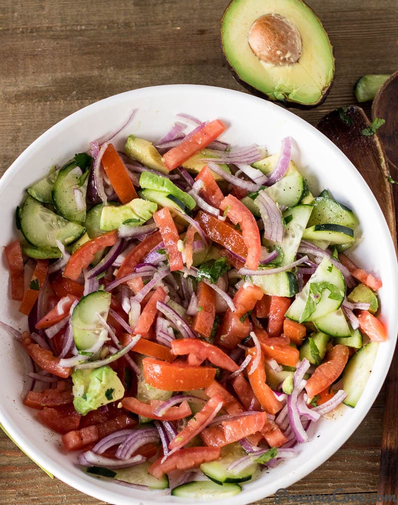 Kachumbari with avocado and cucumber