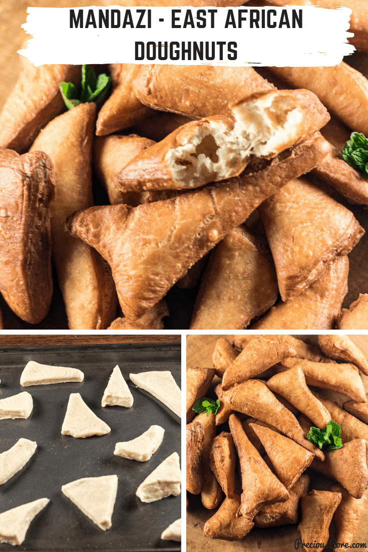 Collage of cooked and uncooked mandazi.