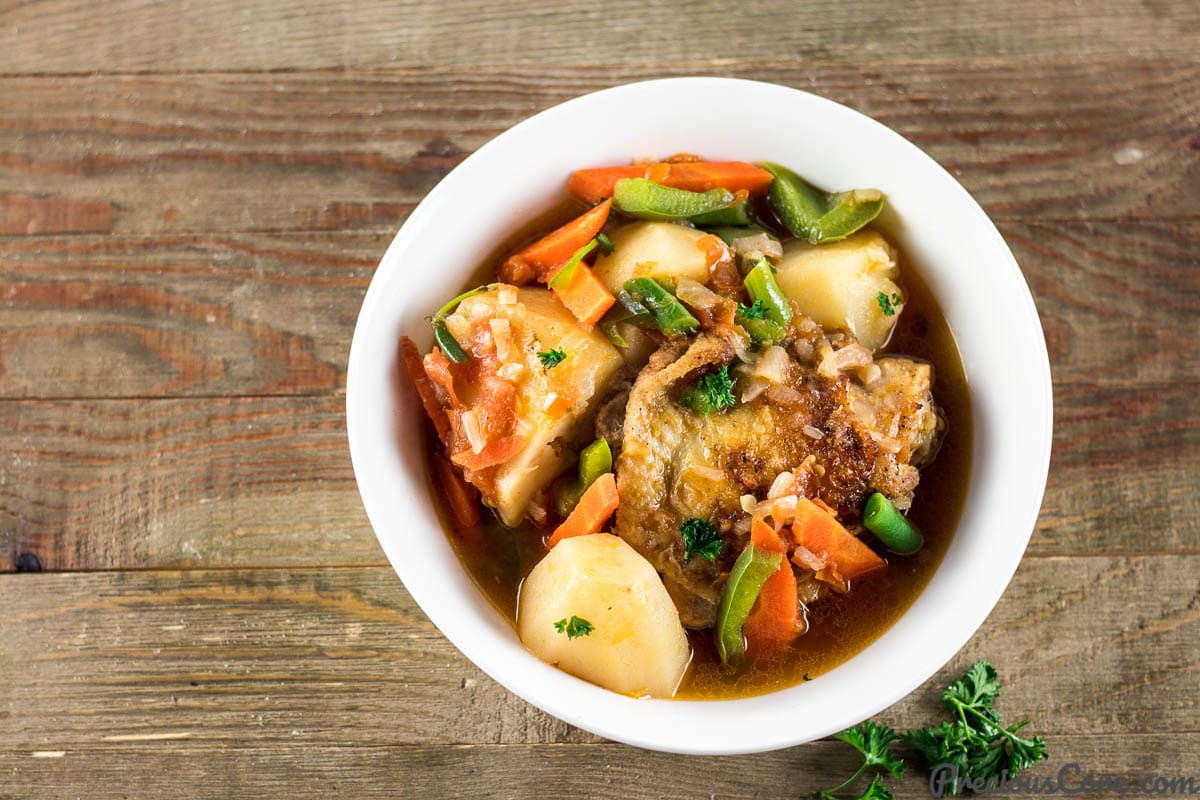 Chicken and Potatoes Stew in a pasta bowl