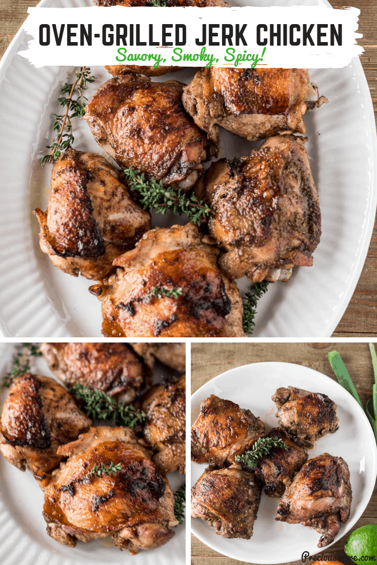 I love this Jerk Chicken recipe because the chicken is made in the oven. And no marinating time is required either. Yet the chicken taste so good! Try it! #Jerk #jerkchicken #carribeanfood #dinner #preciouscore