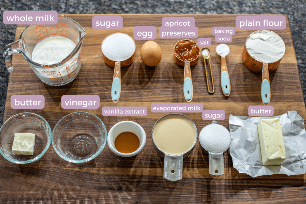 Ingredients for Malva Pudding and their labels