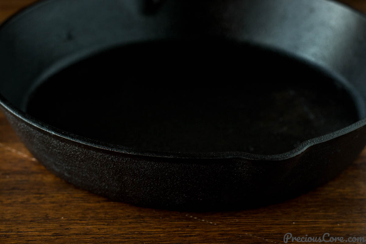 Cast iron skillet on a table