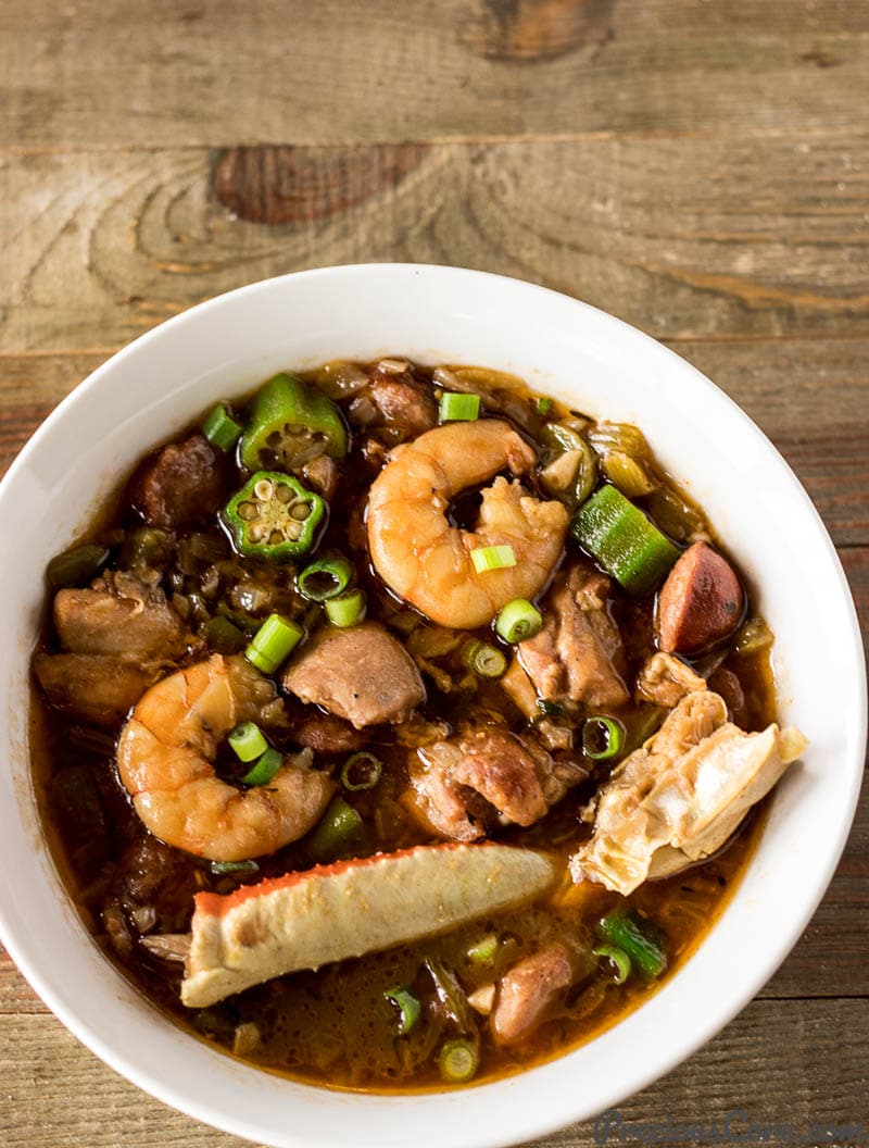 Authentic Seafood Gumbo in a bowl.