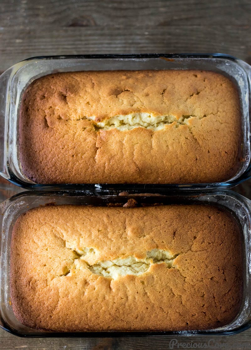 Lemon Pound Cakes in two loaf pans. Perfect Lemon Pound Cake Recipe