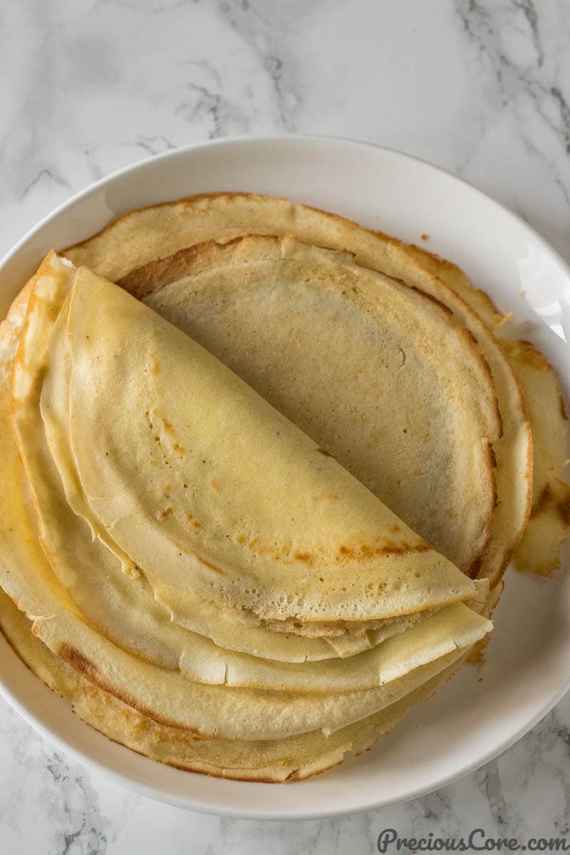 Light golden crepes on a plate