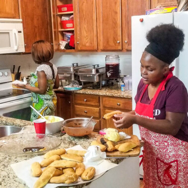 Making eclairs in a kitchen.