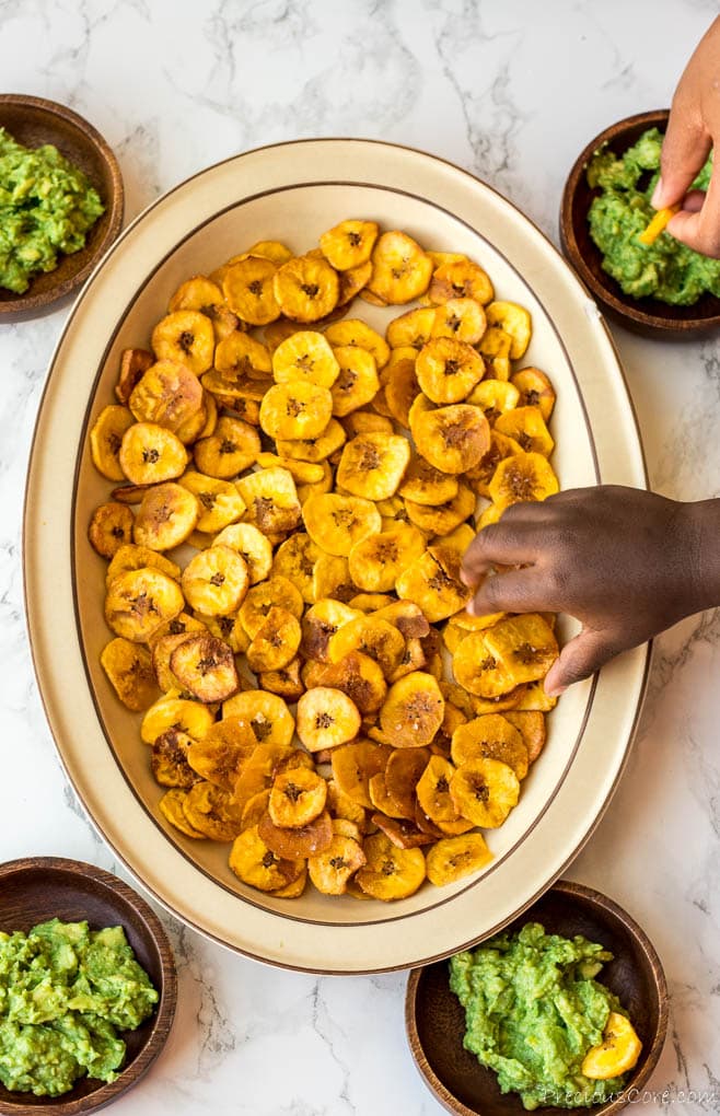 Plantain chips on tray.