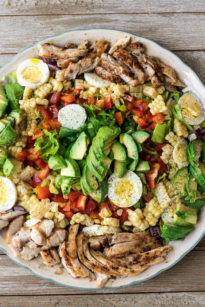 Summer chicken salad on a serving platter