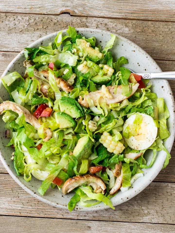 A bowl of Chicken avocado Salad