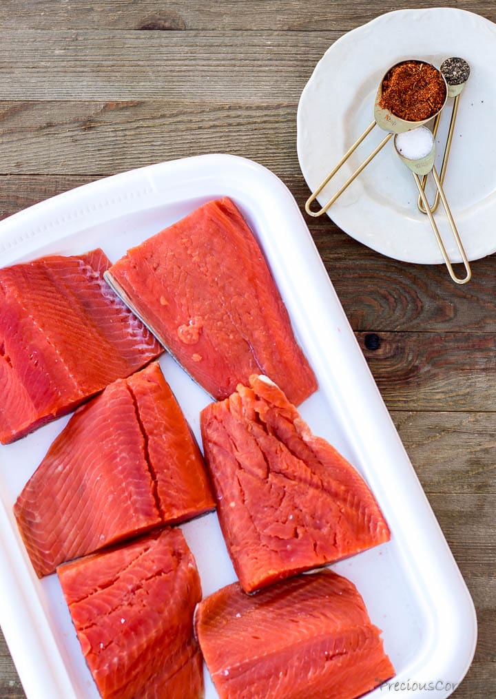 Uncooked Salmon on pan