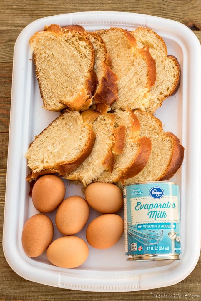 Picture of bread, eggs and milk