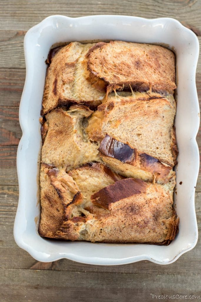 Freshly baked bread pudding looking puffy