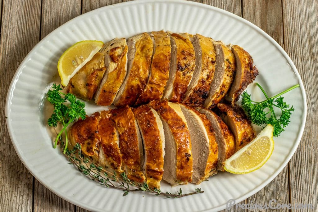 Sliced Baked Turkey Breast on a Platter