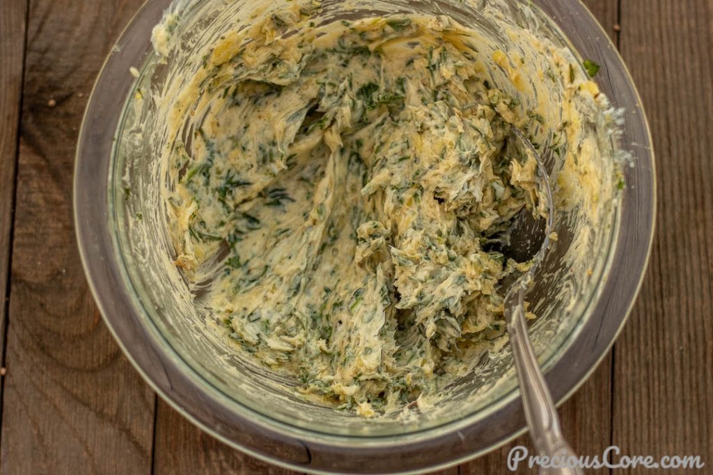 Garlic herb butter in a bowl