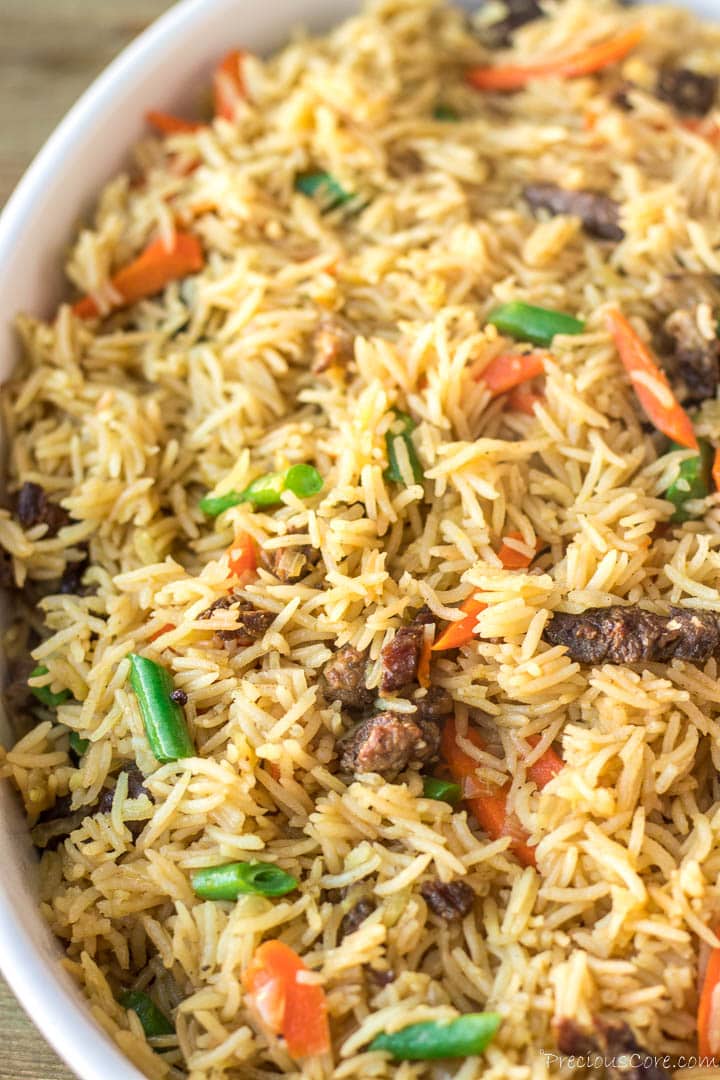Close up shot of Beef Fried Rice.