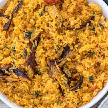 Close up of Cameroonian Njanga Rice.