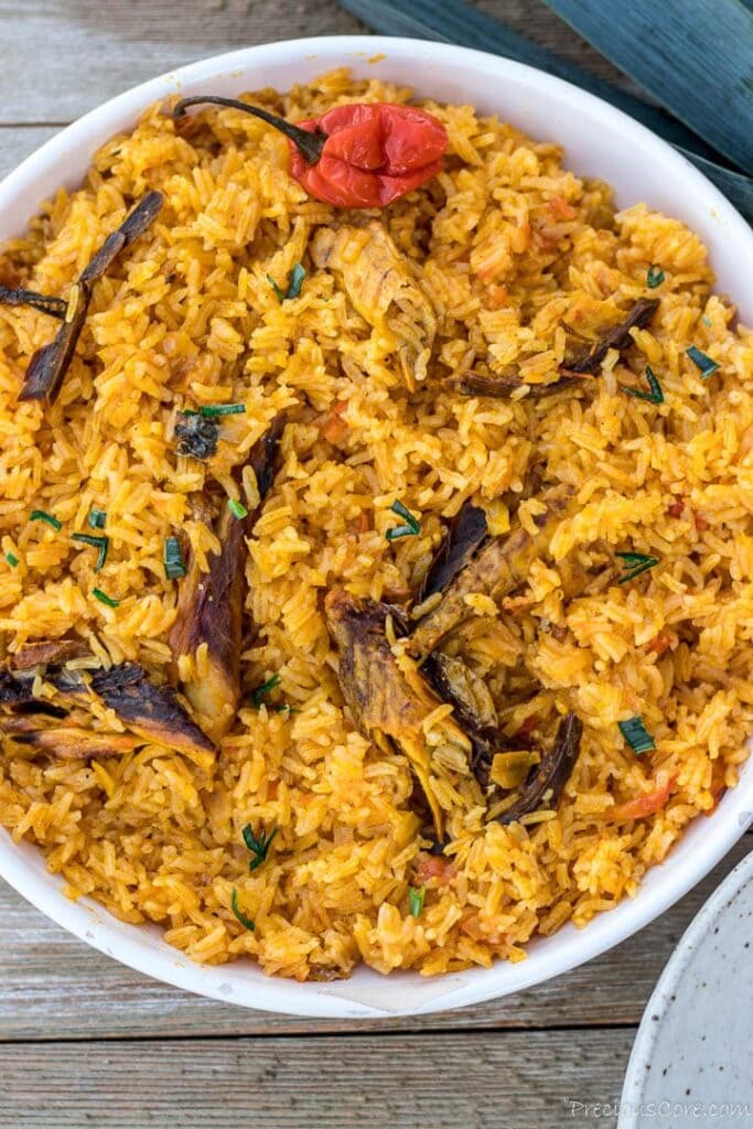 Close up of Cameroonian Njanga Rice.