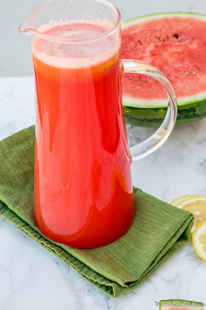 homemade watermelon lemonade in a glass jar