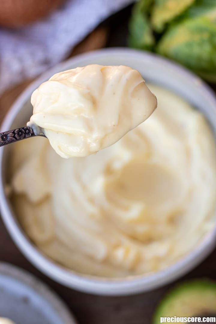 A spoonful of homemade mayonnaise