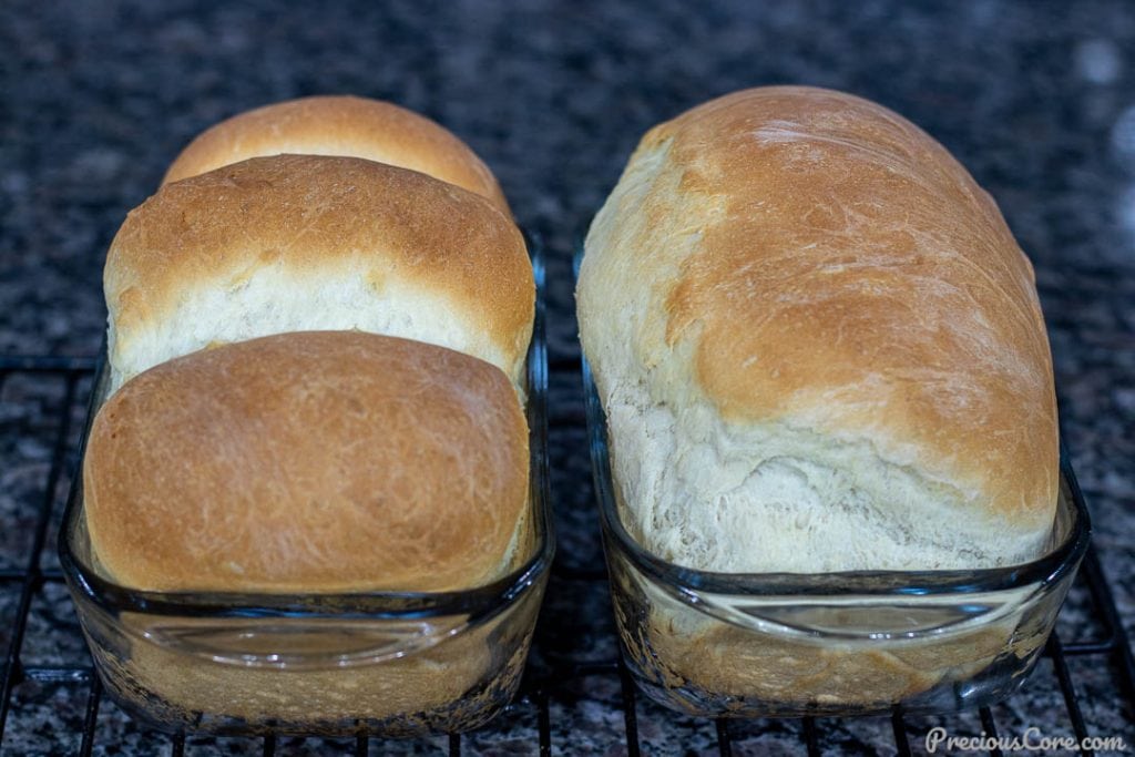 2 loaves of bread in glass loaf pans