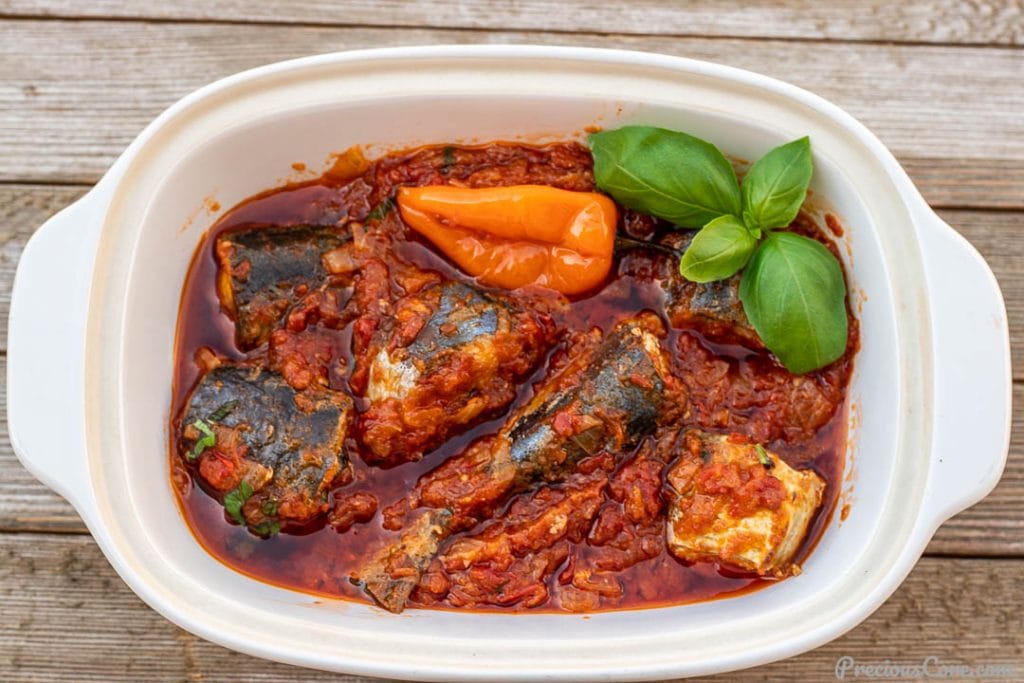 Fresh fish stew in a serving bowl