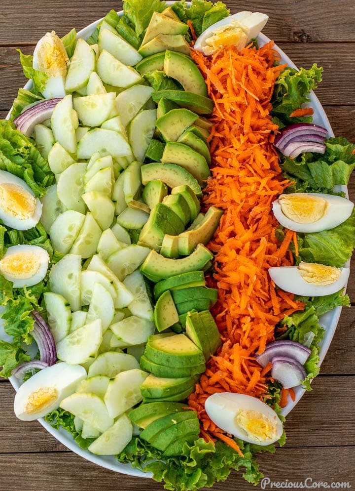 Lettuce, cucumbers and other vegetables on a platter