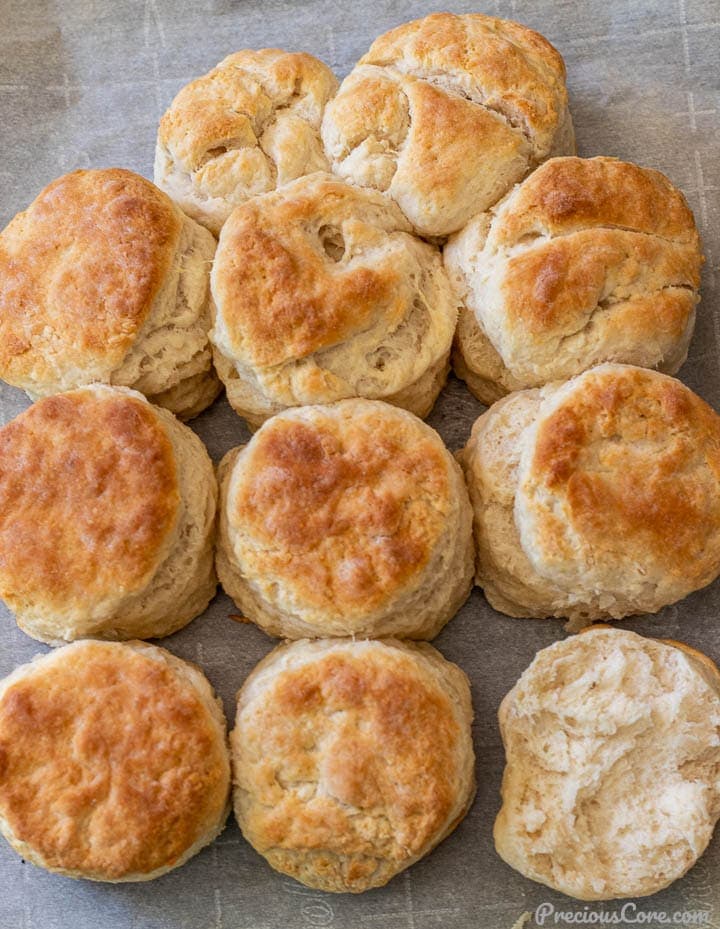 baked biscuits on parchment paper on a baking sheet