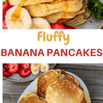 Collage of two photos of banana pancakes