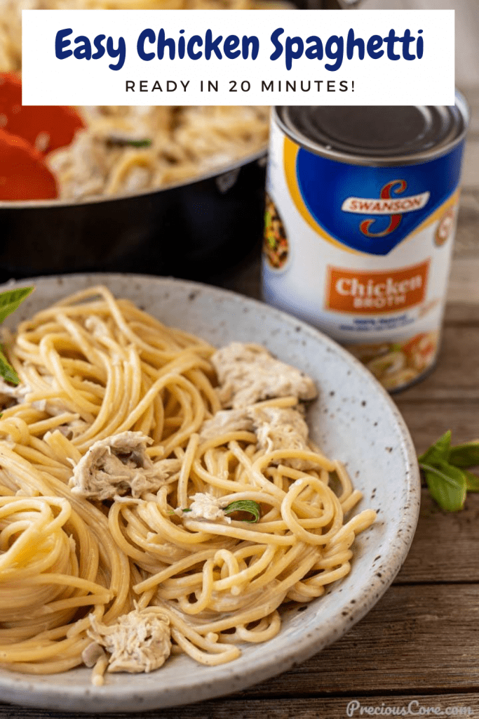 Chicken spaghetti in a bowl.