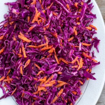 red cabbage slaw on a platter